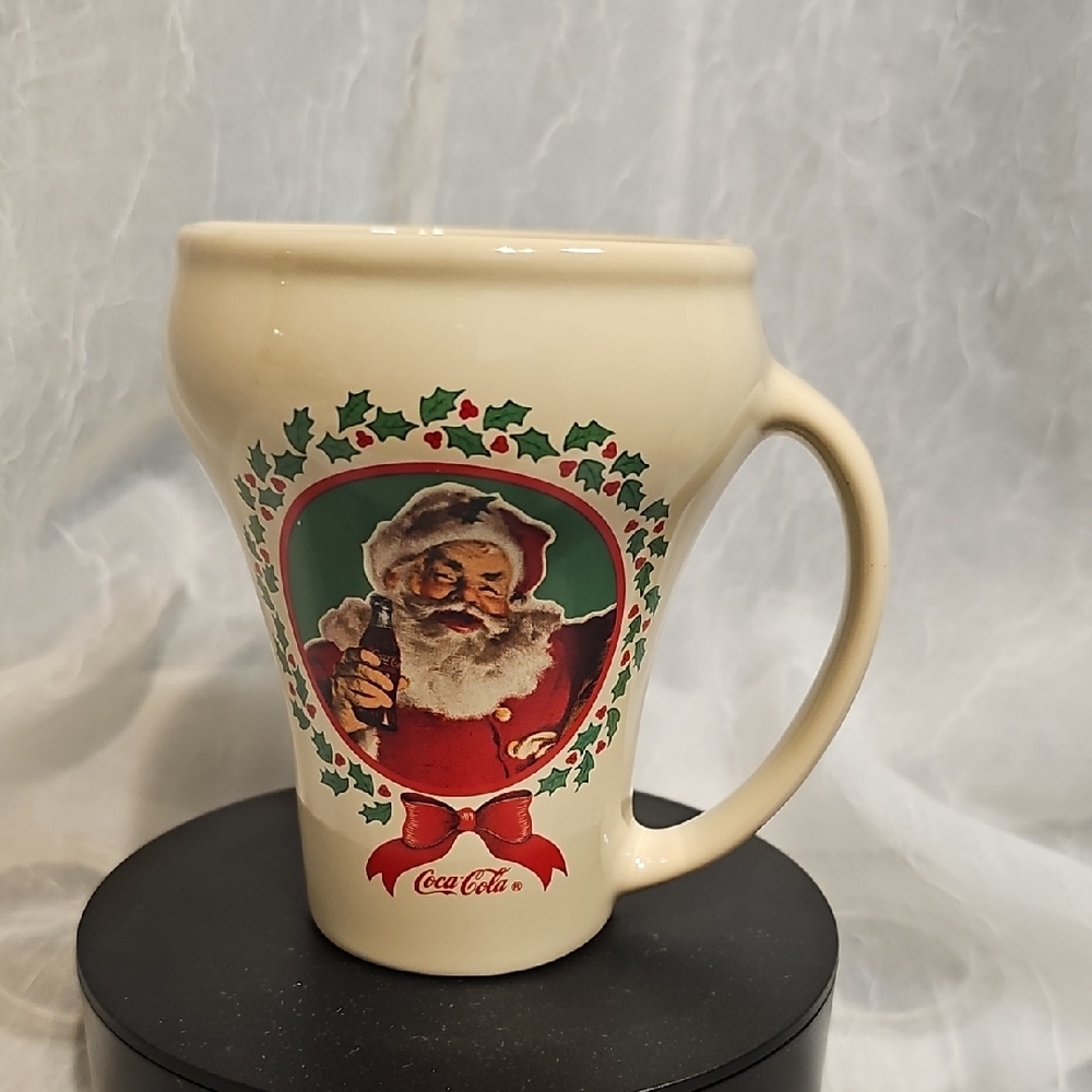 VTG Coca-Cola Holiday Mug with Santa and Holly - 1989